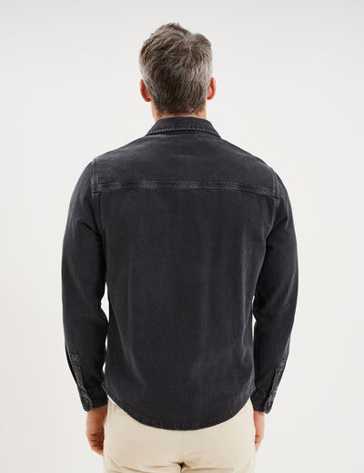 Surchemise en jean coton d&eacute;lav&eacute; gris fonc&eacute; homme