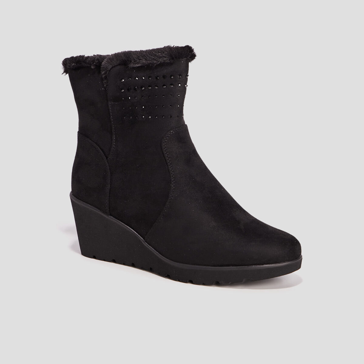 Bottines compens&eacute;es pied large noir femme