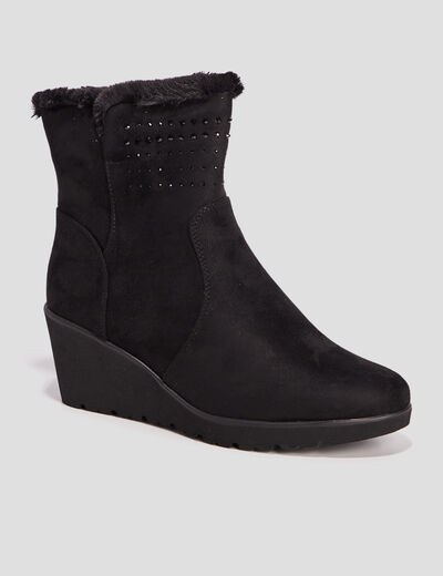 Bottines compens&eacute;es pied large noir femme