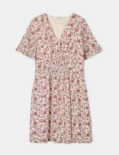 Robe col en V taille smockée Creeks blanc femme
