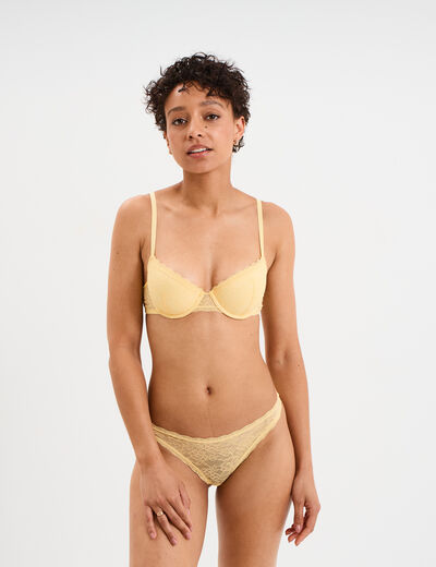 Soutien-gorge corbeille paddé dentelle jaune clair femme