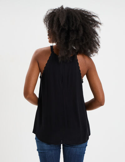 Blouse col effet macramé noir femme