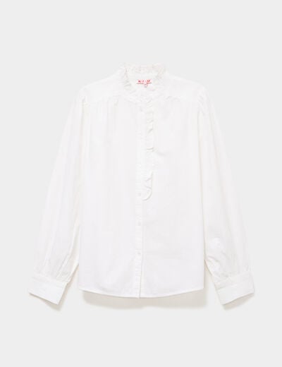 Blouse manches longues col montant blanc femme