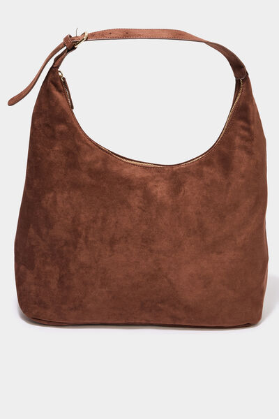 Sac effet su&eacute;dine zipp&eacute; grand format marron femme