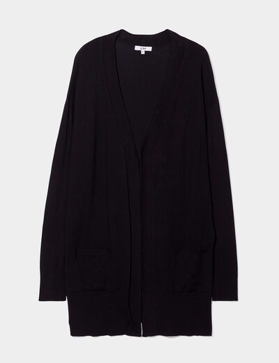 Gilet mi-long manches longues noir femme