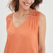 Débardeur épaules macramé col en V orange corail femme