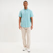 Chemise manches courtes lin m&eacute;lang&eacute; bleu turquoise homme