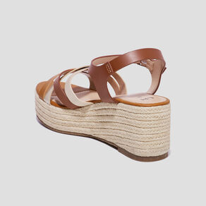 Sandales compensées brides croisées marron femme