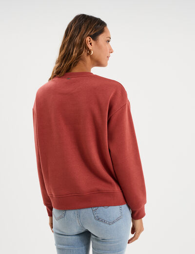 Sweat ajour&eacute; avec broderie col rond vieux rose femme