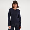 T-shirt manches longues col rond ajust&eacute; bleu fonc&eacute; femme