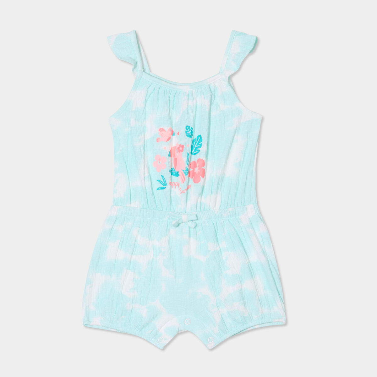 Combishort à bretelles et volants bleu pastel bébé fille