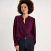 Blouse manches longues col dentelle violet fonc&eacute; femme