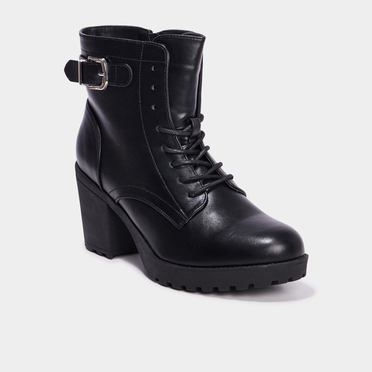 Boots &agrave; lacets et talons 5 cm noir femme