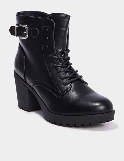 Boots &agrave; lacets et talons 5 cm noir femme