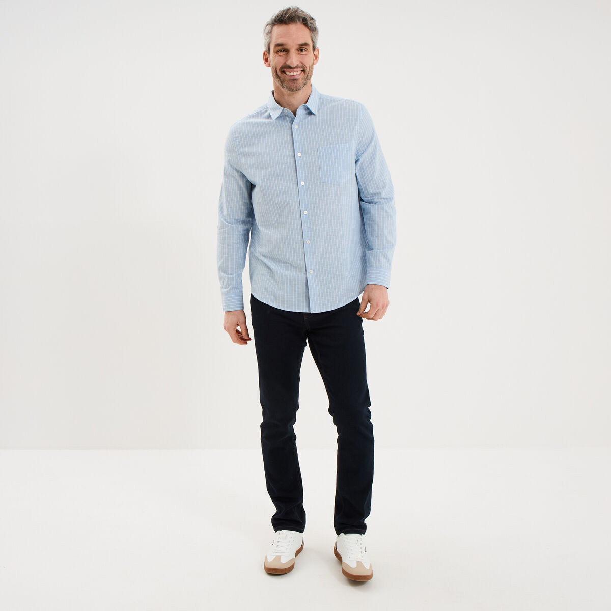 Chemise manches longues coton bleu ciel homme
