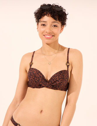 Haut de maillot de bain push up marron femme