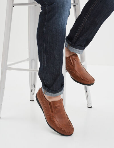 Mocassins confort &agrave; bout carr&eacute; marron homme