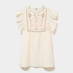 Robe brod&eacute;e manches volants coton creme femme