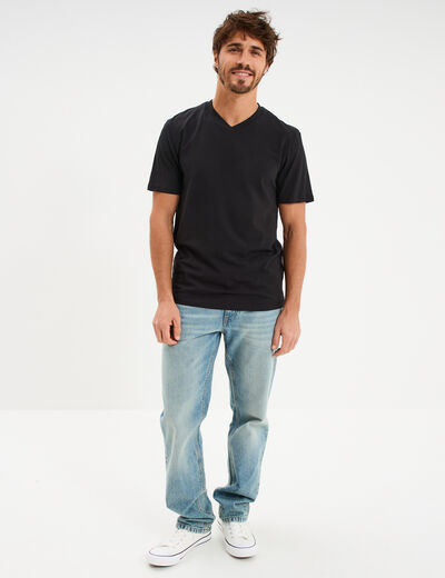 T-shirt col V slim stretch noir homme