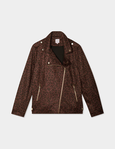 Blouson zippé effet suédine style biker marron foncé femme grande taille