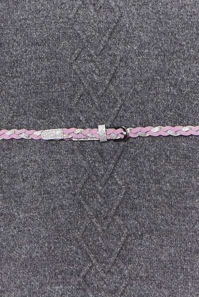 Robe pull avec torsades et ceinture gris foncé fille