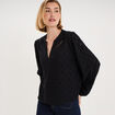 Blouse broderie anglaise col tunisien noir femme