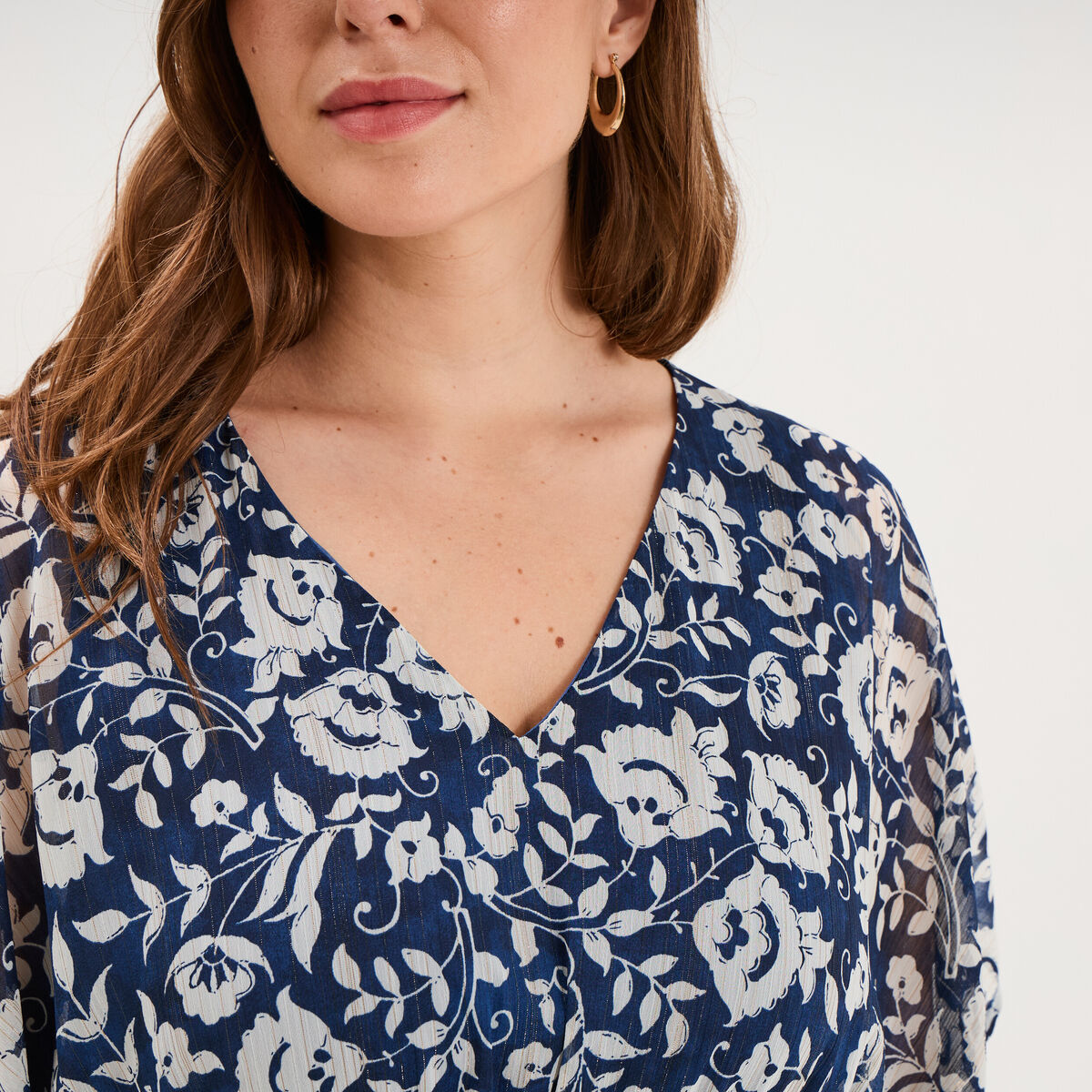 Robe longue taille smock&eacute;e bleu marine femme grande taille