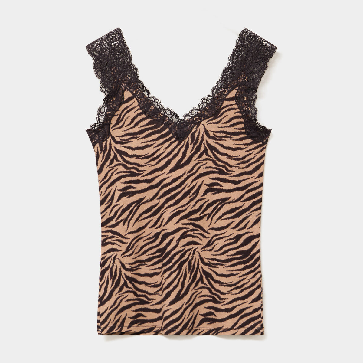 D&eacute;bardeur avec dentelle col en V beige moyen femme