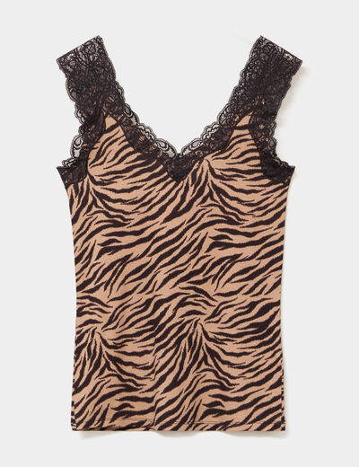 D&eacute;bardeur avec dentelle col en V beige moyen femme