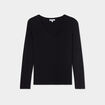 T-shirt col en V manches longues coton noir femme