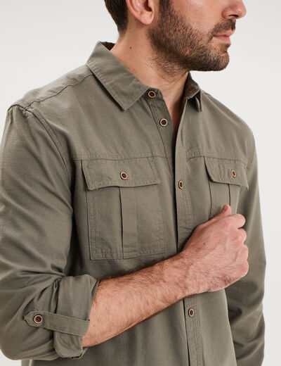 Chemise manches retroussables gris homme