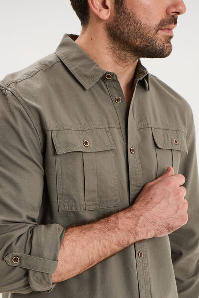 Chemise manches retroussables gris homme
