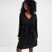 Robe ceinturée col cache-coeur noir femme