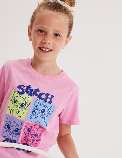 T-shirt manches courtes coton Stitch rose fille