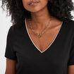 T-shirt col en V manches courtes noir femme