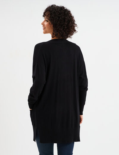 Gilet mi-long manches longues noir femme