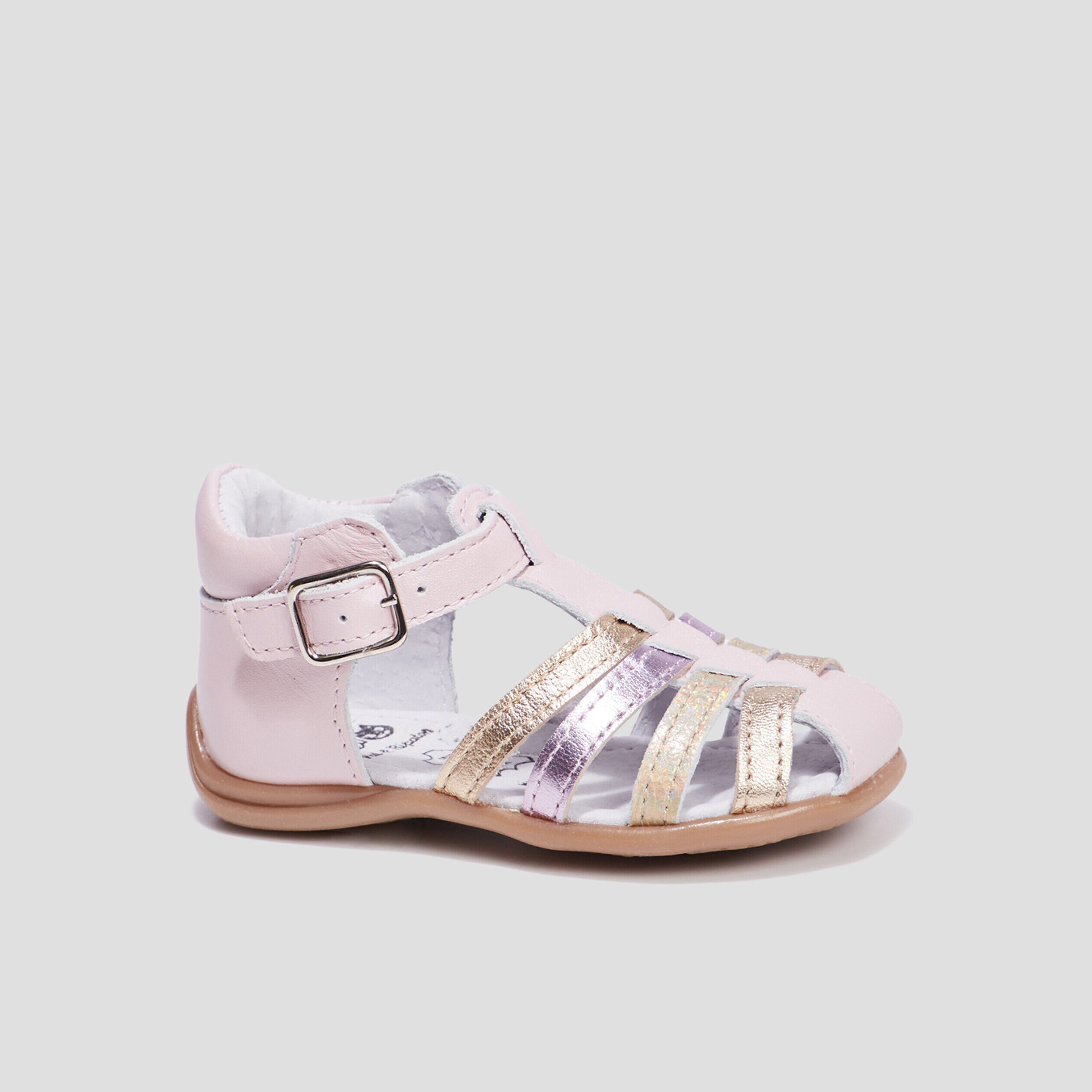 Sandales bout fermé en cuir rose bébé fille PAT ET RIPATON