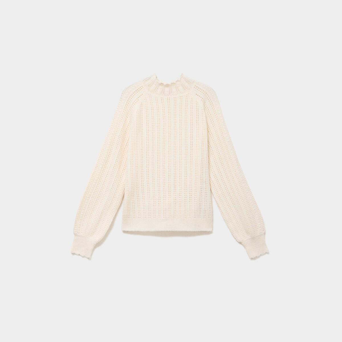 Pull col montant textur&eacute; manches longues blanc femme