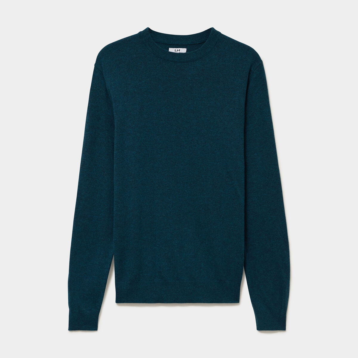 Pull col rond manches longues bleu canard homme