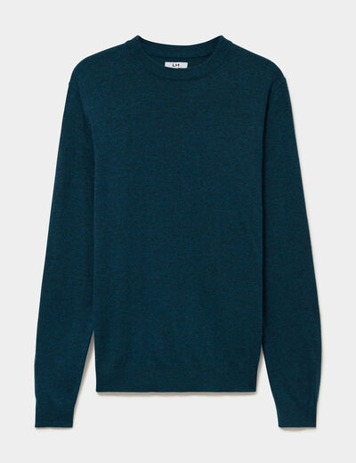 Pull col rond manches longues bleu canard homme