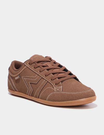 Tennis basses &agrave; lacets effet su&eacute;dine marron homme