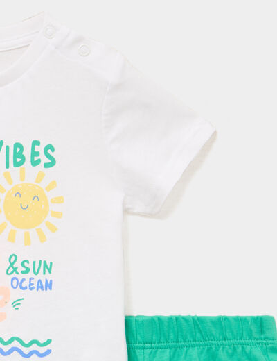 Ensemble 2 pi&egrave;ces short et t-shirt coton vert menthe b&eacute;b&eacute; gar&ccedil;on