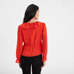 Blouse volantée col en V à cordons orange femme