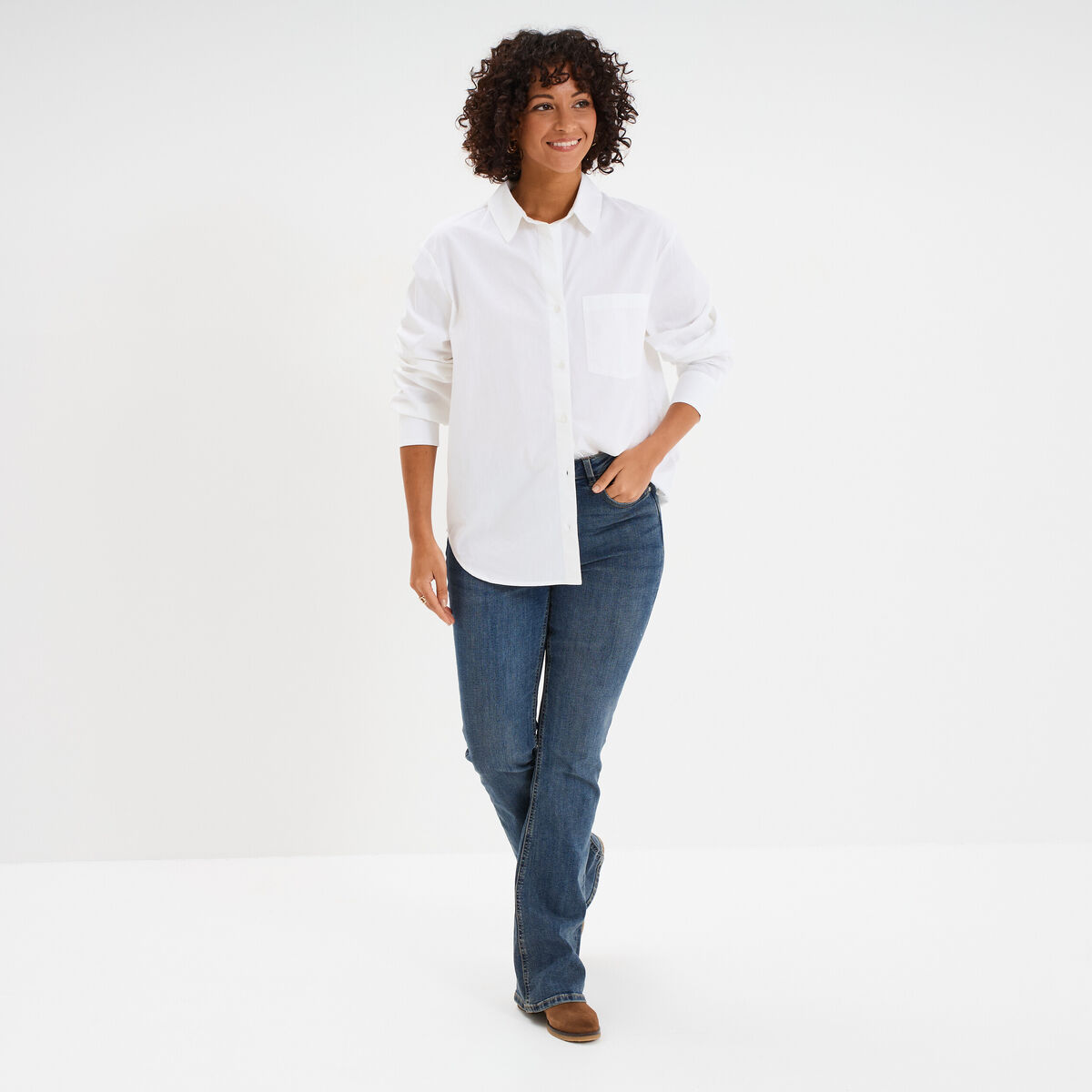 Chemise oversize 1 poche coton blanc femme