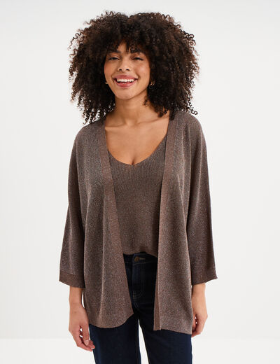 Gilet chauve-souris mi-long marron cognac femme