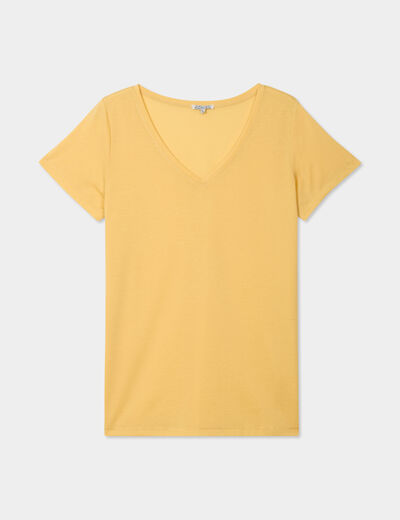 T-shirt manches courtes col V jaune clair femme grande taille