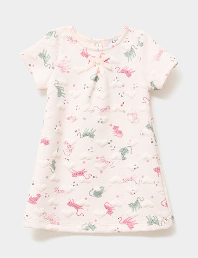 Robe effet matelass&eacute; manches courtes creme b&eacute;b&eacute; fille