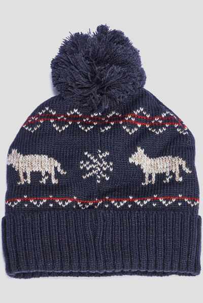 Bonnet à pompon bleu foncé garçon