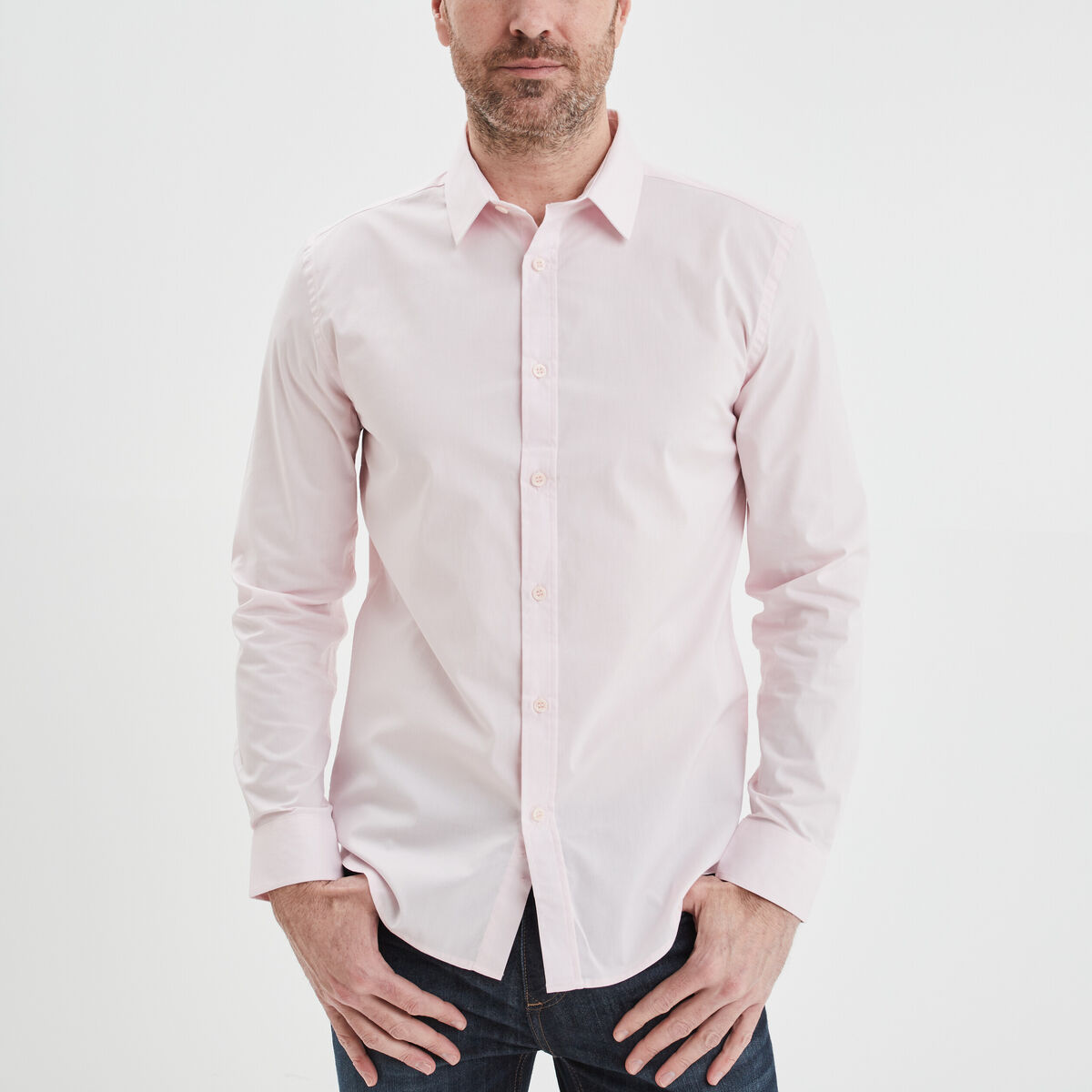 Chemise effet stretch manches longues rose clair homme