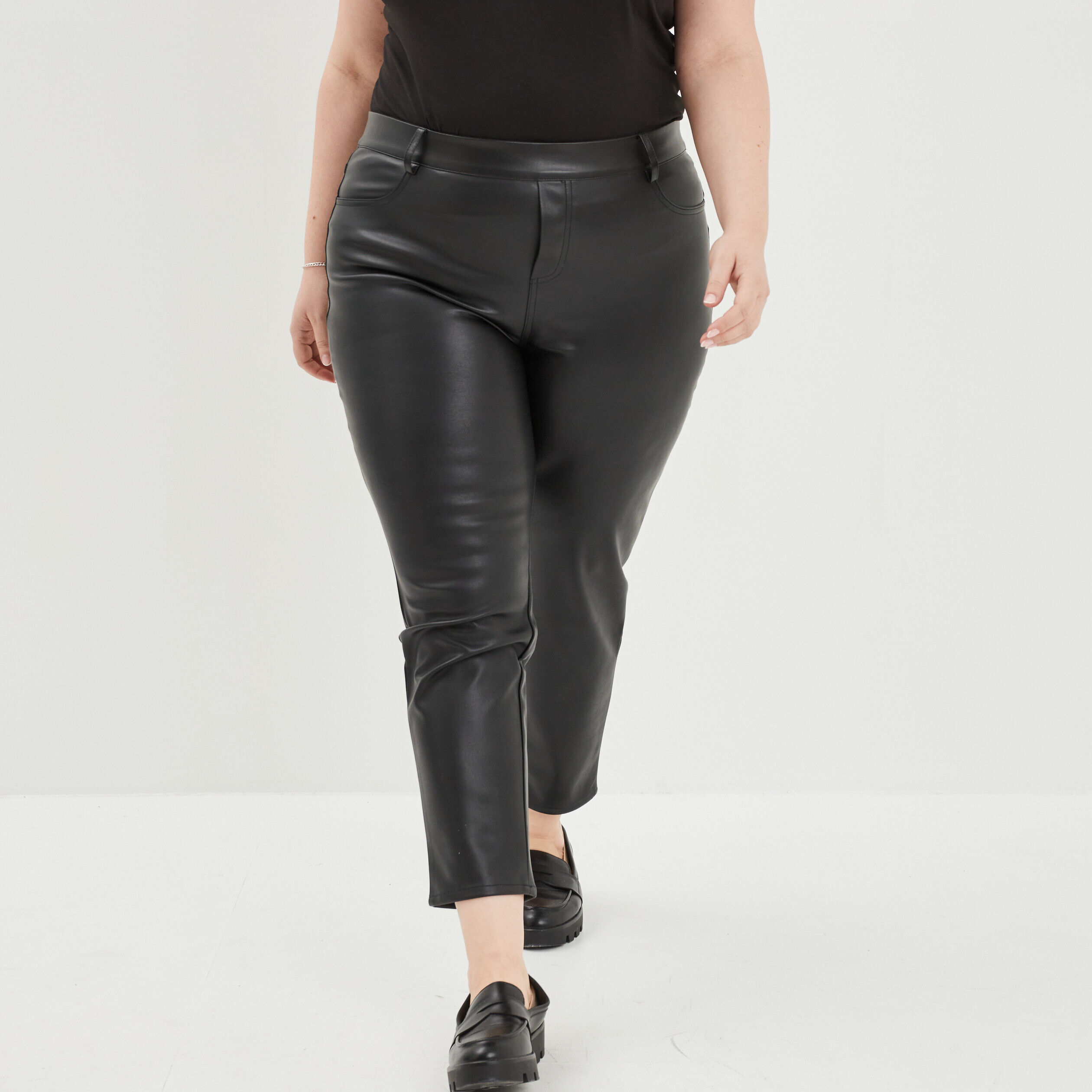 Legging simili cuir taille haute noir femme grande taille MODAVISTA